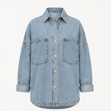 Washed snap button denim shacket